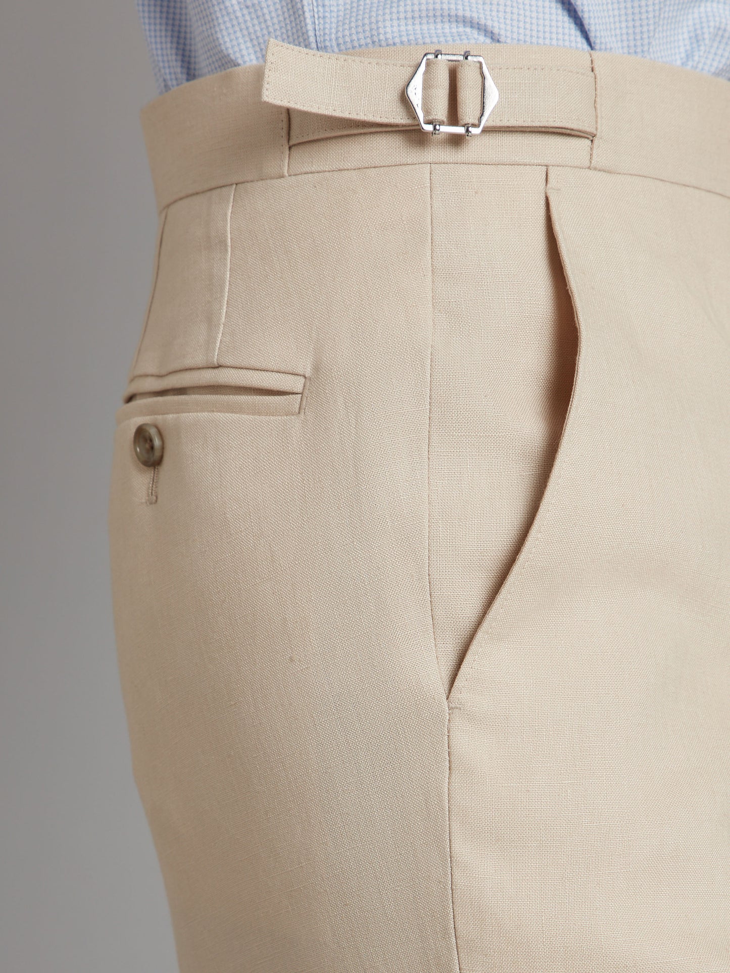 Flat Front Linen Trousers - Stone