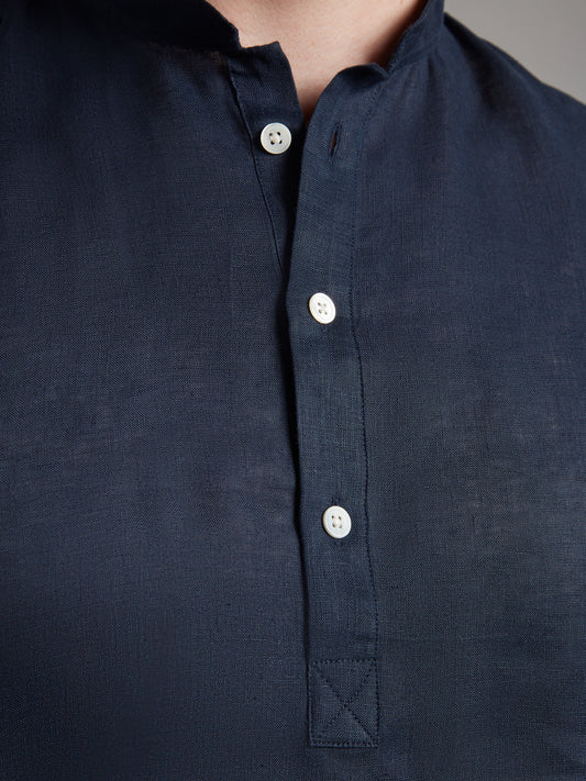 Linen Shirt Half Placket - Navy