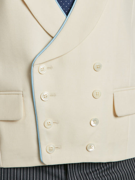 Double Breasted Wool Waistcoat With Piping - Cream