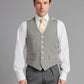 Single Breasted Linen Waistcoat With Piping - Grey