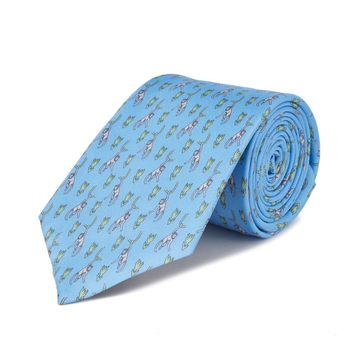 Silk Tie - Green/Blue Monkey