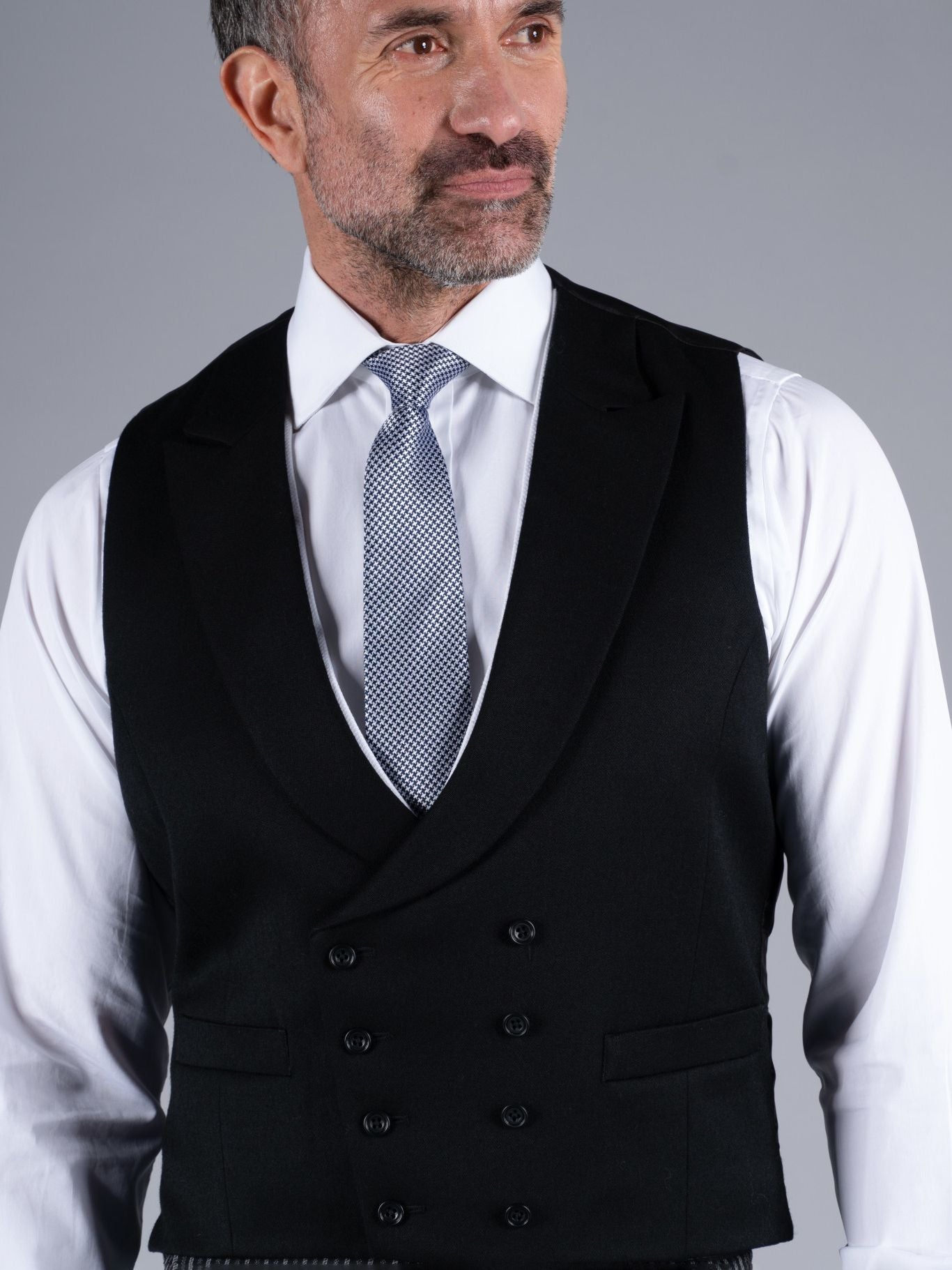 Double Breasted Morning Waistcoat - Black – Oliver Brown