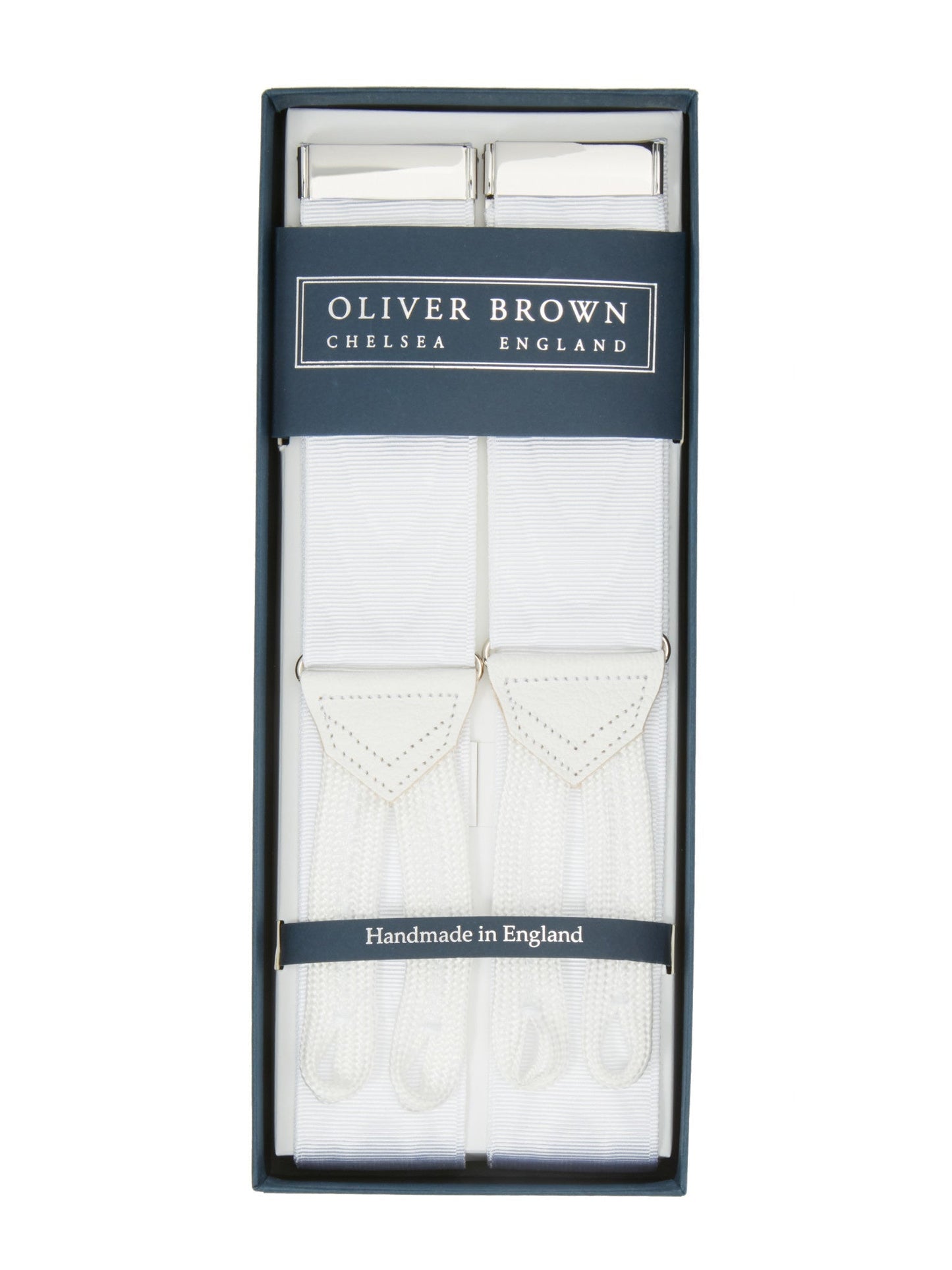 Silk Moire Braces In White– Benson & Clegg